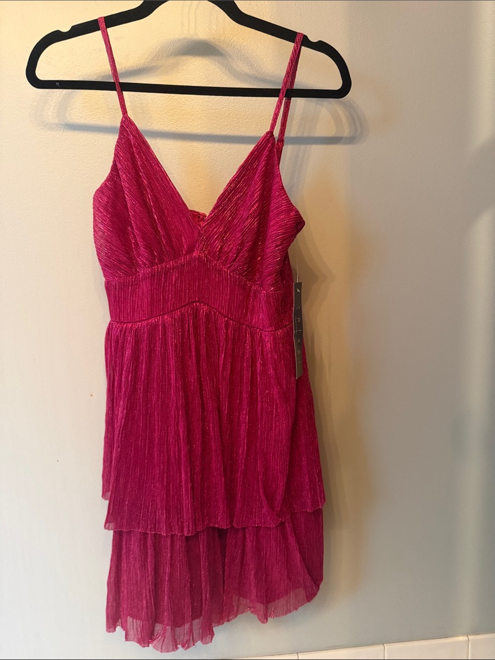 Trixxi Hot Pink Metallic Tiered Spaghetti Strap Dress
